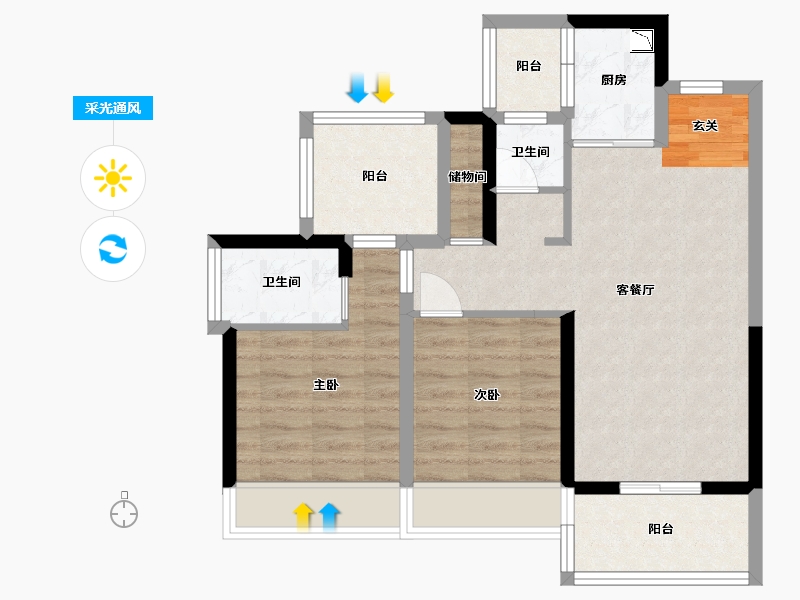 广东省-惠州市-鼎盛悦玺台-67.31-户型库-采光通风