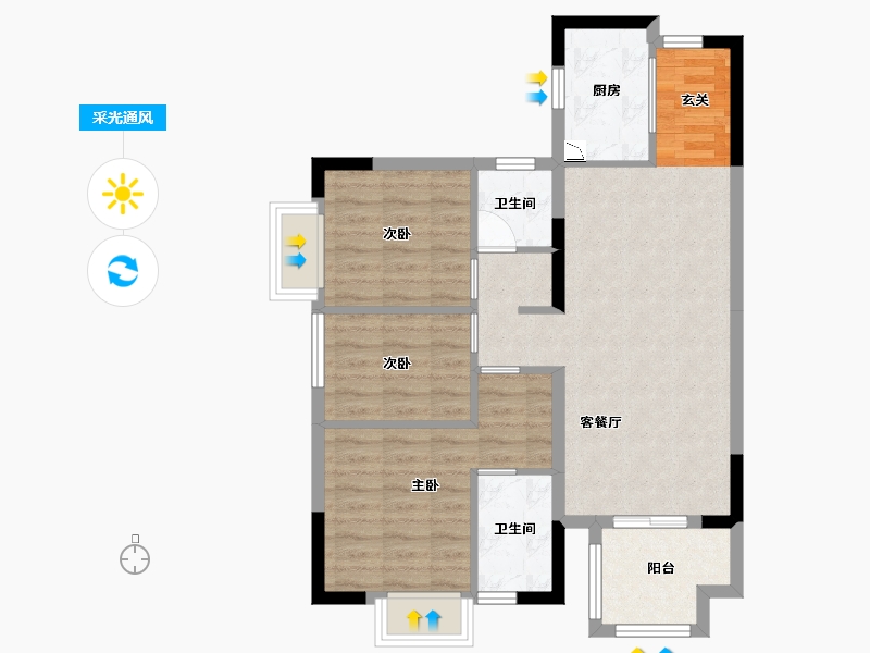 河北省-石家庄市-首铸御峰华庭-74.63-户型库-采光通风