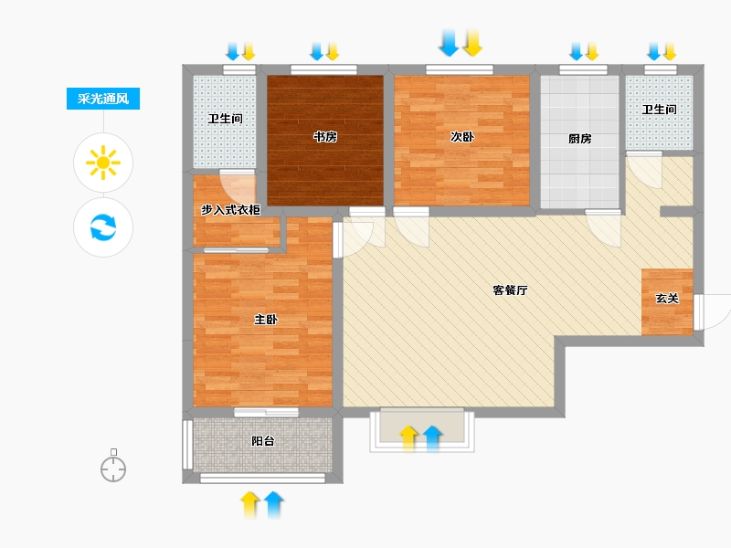 陕西省-西安市-巨威大秦郡-87.36-户型库-采光通风