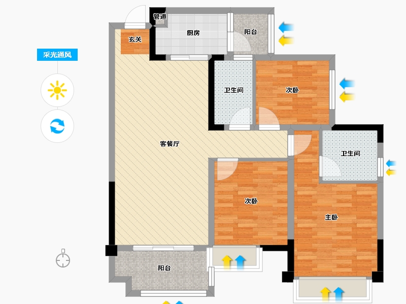 四川省-成都市-雍景苑-90.50-户型库-采光通风