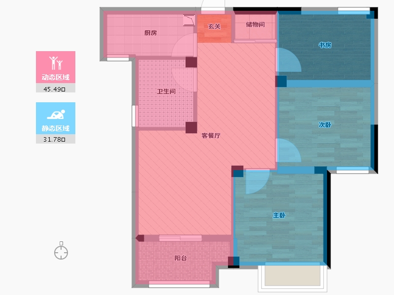 浙江省-宁波市-东城阳光-68.00-户型库-动静分区