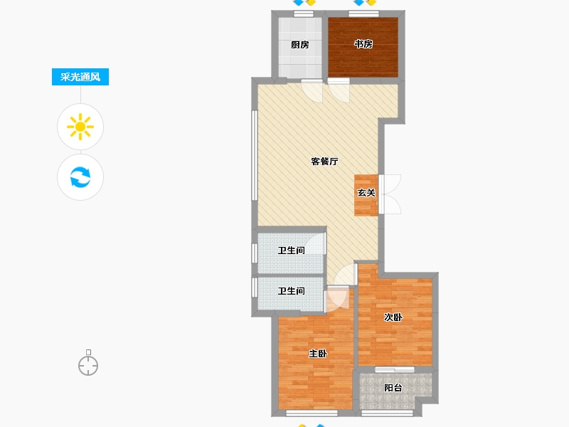 浙江省-嘉兴市-望湖莫奈花园-74.76-户型库-采光通风