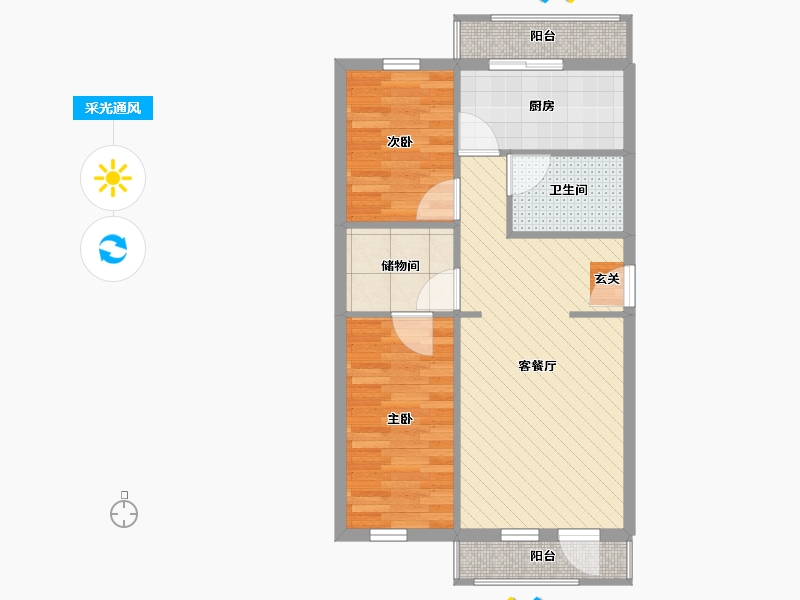 北京-北京市-贵园东里-58.85-户型库-采光通风