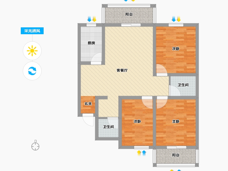 陕西省-宝鸡市-凤泉花园a区-81.25-户型库-采光通风