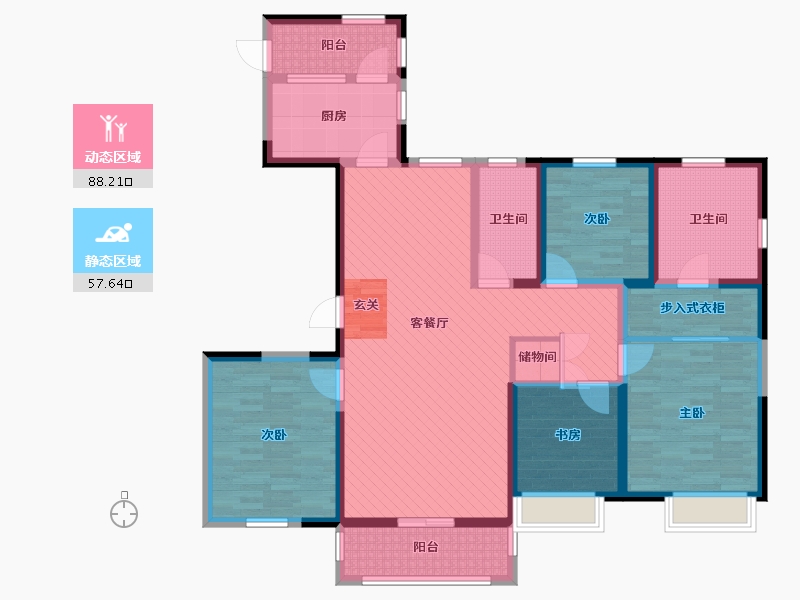 陕西省-西安市-绿地国际生态城-127.56-户型库-动静分区