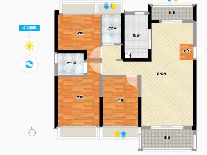 广东省-梅州市-大埔碧桂园-92.13-户型库-采光通风