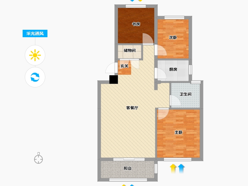 浙江省-杭州市-琴湖碧园-79.37-户型库-采光通风