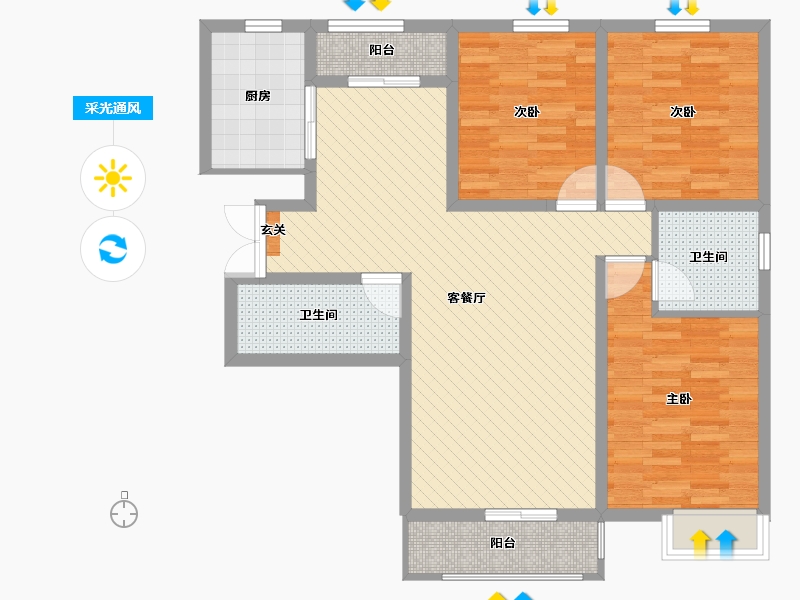 山东省-临沂市-凯润国际花园-96.42-户型库-采光通风