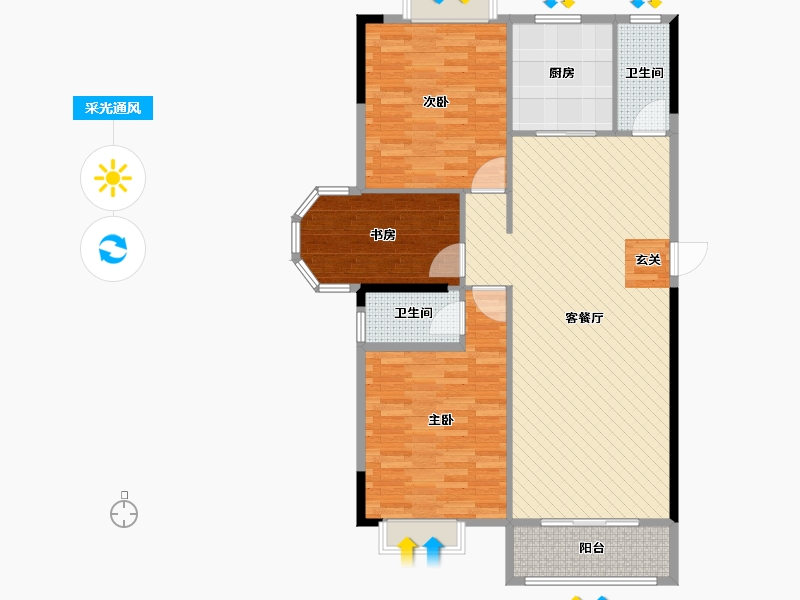 海南省-海口市-书香园-103.41-户型库-采光通风