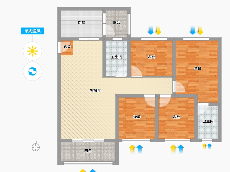 广东省-中山市-云山雅墅-103.56-户型库-采光通风