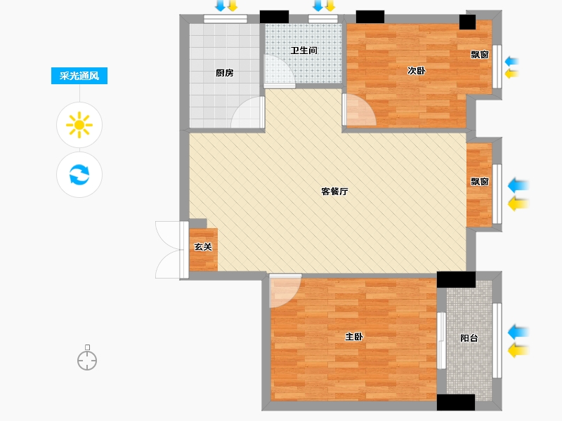 安徽省-池州市-香江华庭-70.18-户型库-采光通风