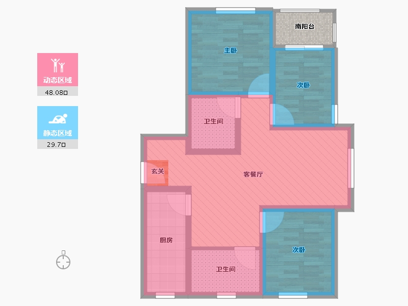 河北省-邯郸市-中船汉光华府-69.75-户型库-动静分区