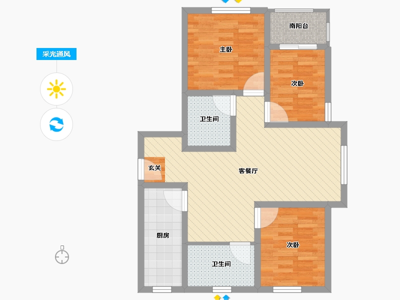 河北省-邯郸市-中船汉光华府-69.75-户型库-采光通风