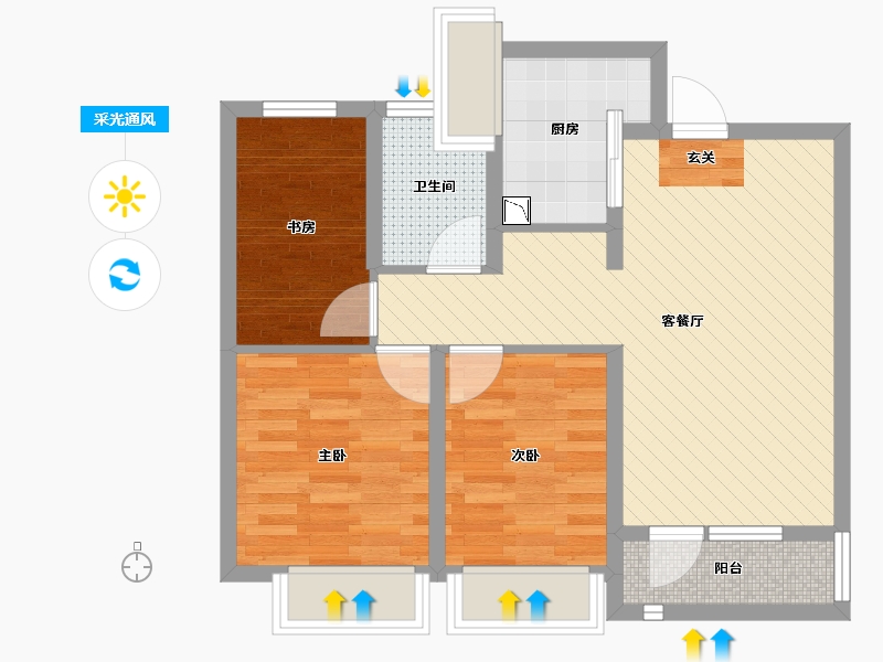 吉林省-长春市-峯璟小镇-64.95-户型库-采光通风