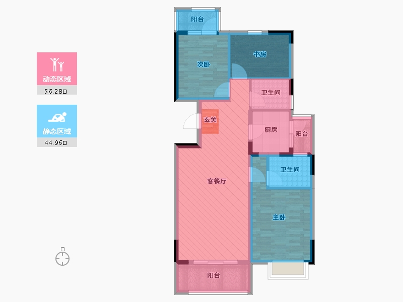 浙江省-杭州市-德信泊林春天-88.39-户型库-动静分区