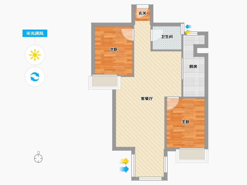 天津-天津市-俊城浅水湾花园22号公寓-60.94-户型库-采光通风