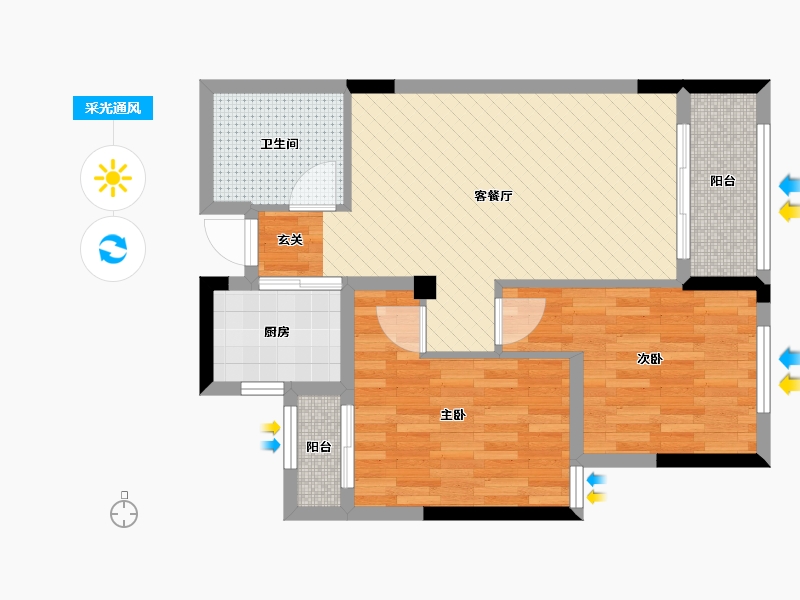 浙江省-台州市-京都珑悦府-63.88-户型库-采光通风