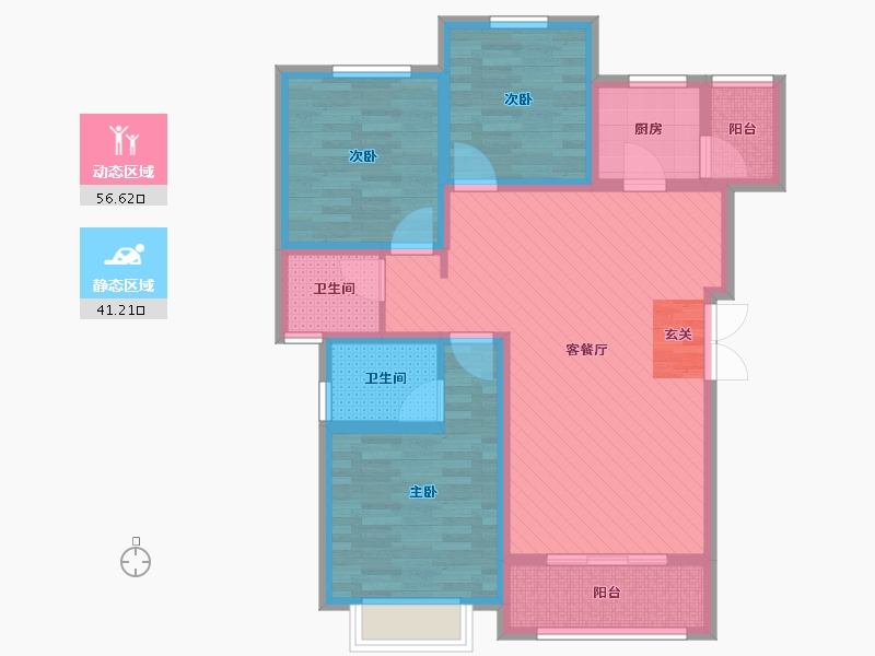 云南省-大理白族自治州-彩云南现-84.67-户型库-动静分区