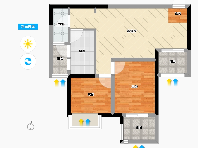 四川省-成都市-绿地国际花都三期-55.37-户型库-采光通风