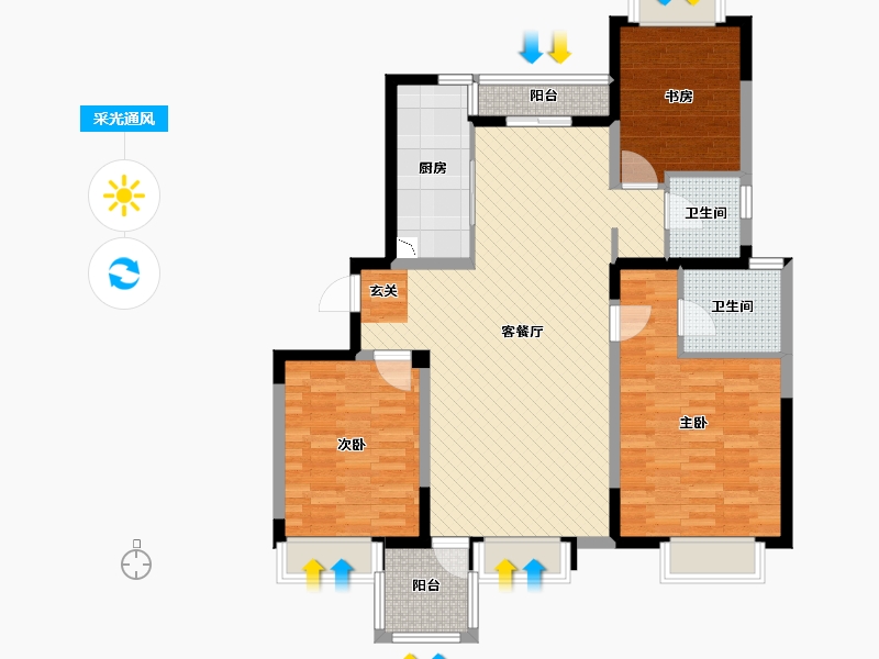 江苏省-苏州市-名馨花园-106.47-户型库-采光通风