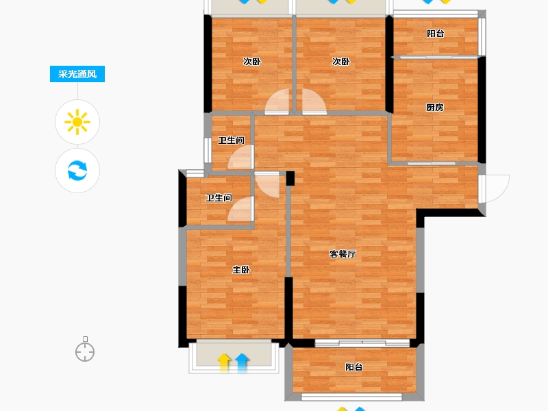 福建省-漳州市-万新御景山庄-84.78-户型库-采光通风