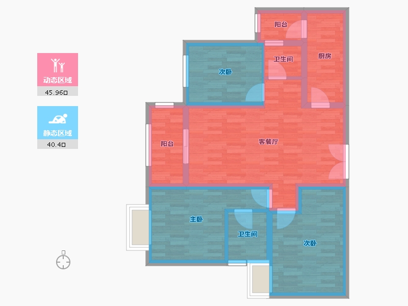 重庆-重庆市-新江与城悠澜-75.94-户型库-动静分区