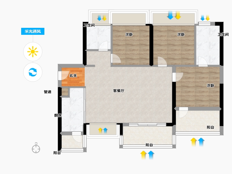 广东省-深圳市-仁恒公园世纪二期-75.99-户型库-采光通风