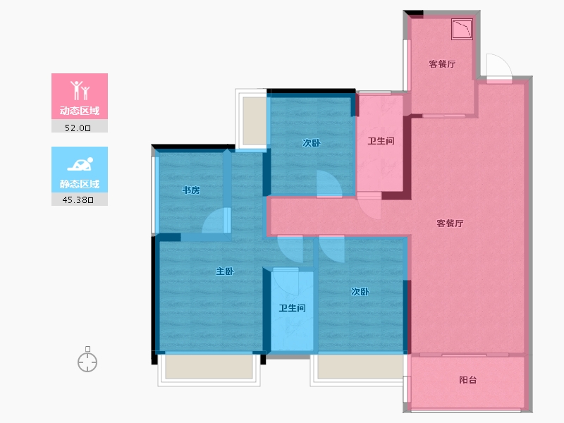 黑龙江省-鹤岗市-金众・麒麟公馆-86.23-户型库-动静分区