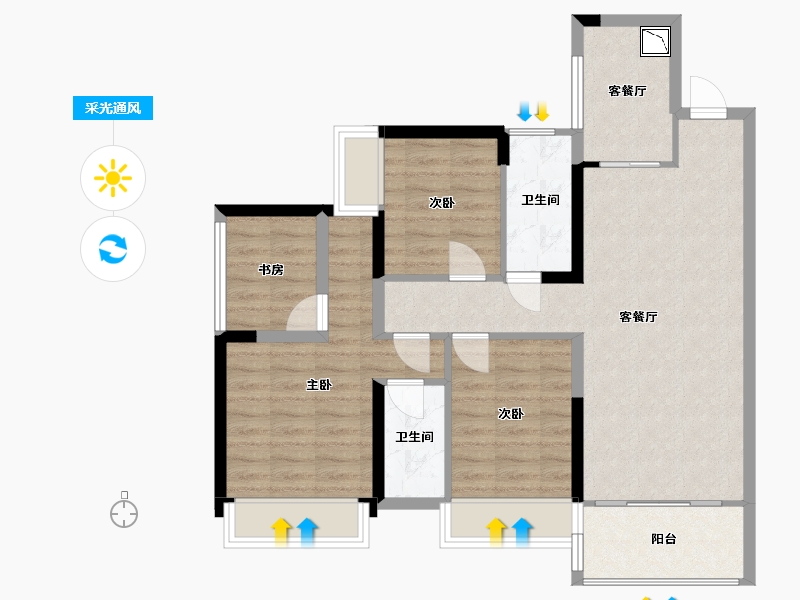 黑龙江省-鹤岗市-金众・麒麟公馆-86.23-户型库-采光通风