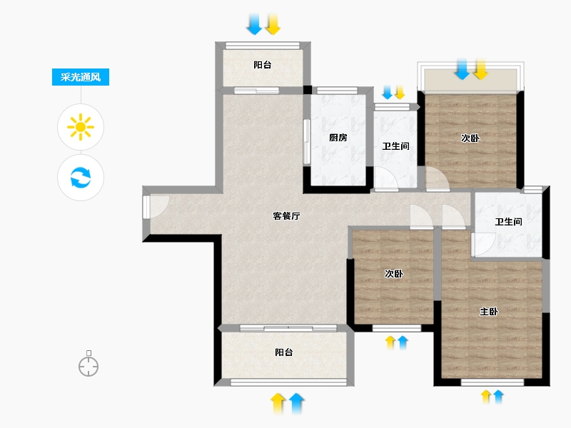 湖南省-长沙市-阳光里-93.40-户型库-采光通风