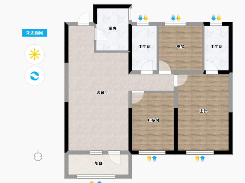 辽宁省-鞍山市-华润・幸福里-90.37-户型库-采光通风