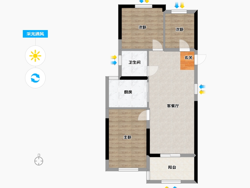 浙江省-宁波市-万科海上都会-68.00-户型库-采光通风