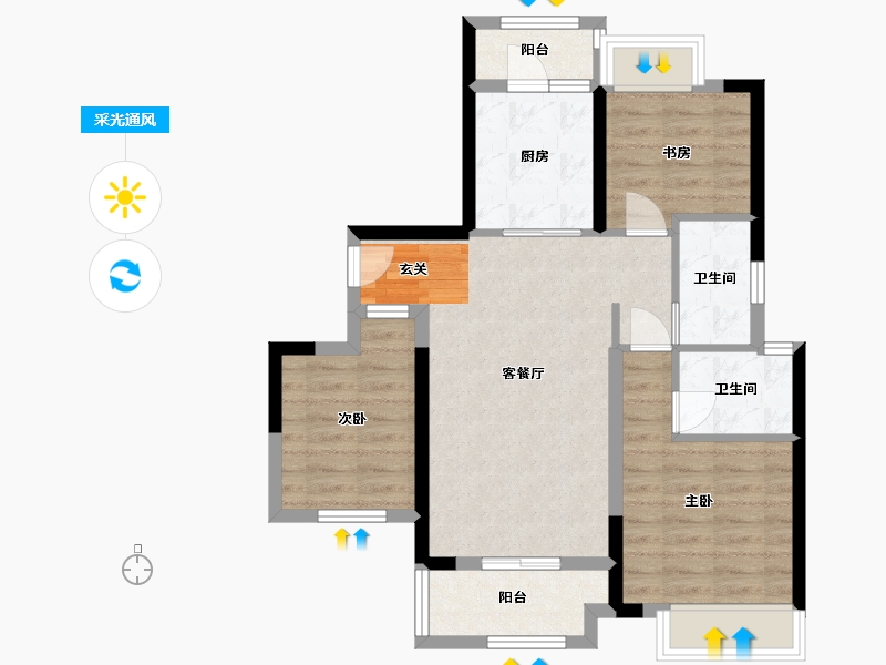 湖南省-长沙市-绿地海外滩-72.42-户型库-采光通风