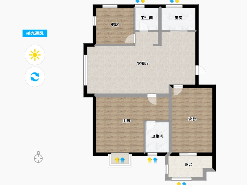 浙江省-嘉兴市-天秀·水榭花都-90.00-户型库-采光通风