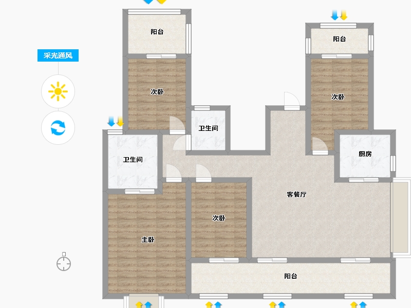 江苏省-苏州市-朝阳河花苑-134.00-户型库-采光通风