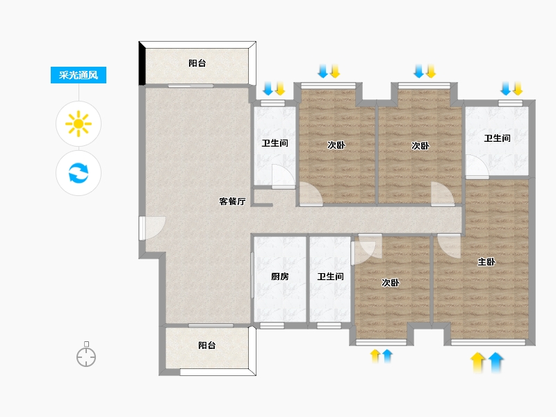 广东省-佛山市-美的翰湖苑-127.00-户型库-采光通风