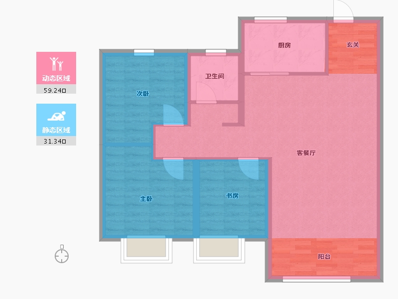 黑龙江省-哈尔滨市-恒泰・悦�Z府-81.76-户型库-动静分区