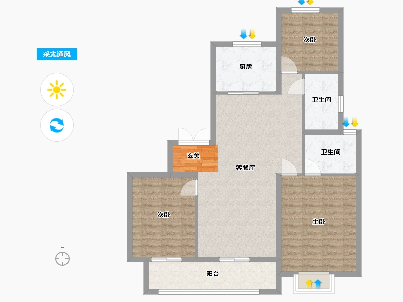 浙江省-宁波市-长粼府-96.74-户型库-采光通风