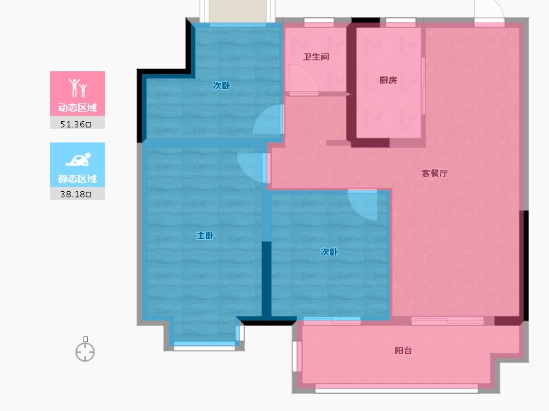 江苏省-无锡市-江苏省宜兴市丁蜀桃李春风100m²户型图-80.09-户型库-动静分区