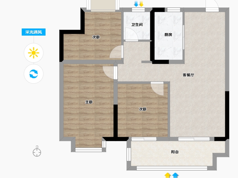 江苏省-无锡市-江苏省宜兴市丁蜀桃李春风100m²户型图-80.09-户型库-采光通风