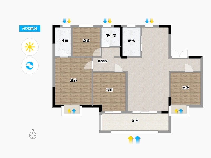 安徽省-合肥市-蓝光芙蓉香颂-106.78-户型库-采光通风