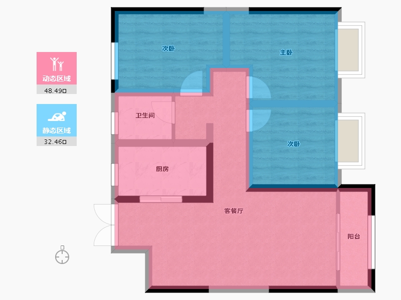 内蒙古自治区-包头市-昆区吾悦广场-71.12-户型库-动静分区