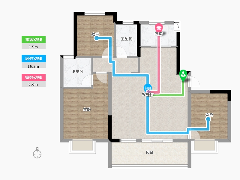 宁夏回族自治区-银川市-万科翡翠公园-90.53-户型库-动静线