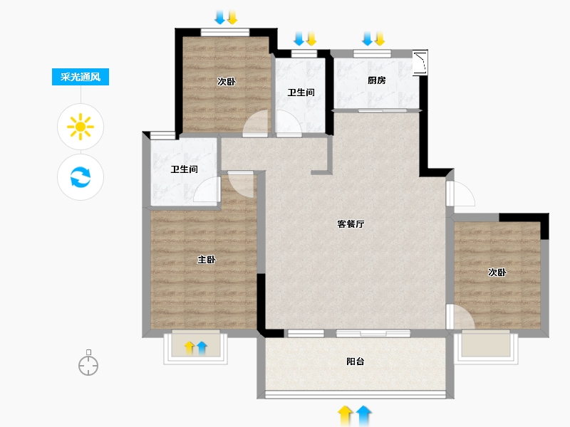 宁夏回族自治区-银川市-万科翡翠公园-90.53-户型库-采光通风