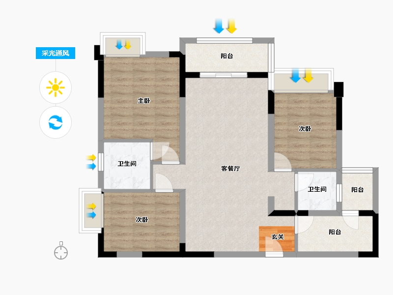 四川省-成都市-润扬19-85.34-户型库-采光通风