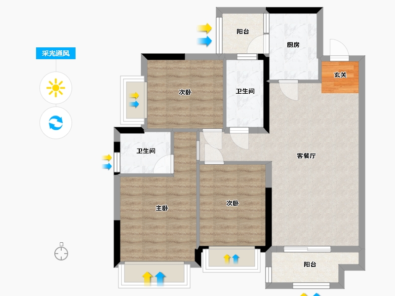 四川省-成都市-天慧・凯颂广场-80.54-户型库-采光通风