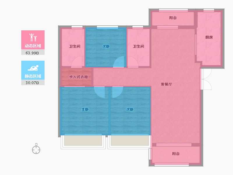 河南省-郑州市-清华园大溪地-85.39-户型库-动静分区