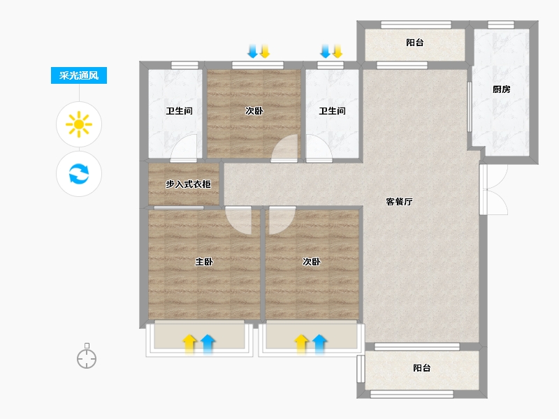 河南省-郑州市-清华园大溪地-85.39-户型库-采光通风