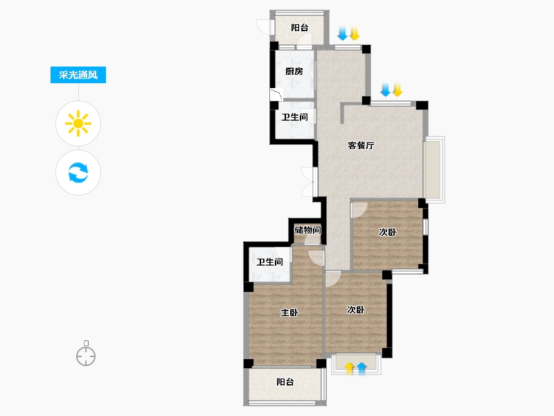 浙江省-温州市-堡一广场-102.58-户型库-采光通风