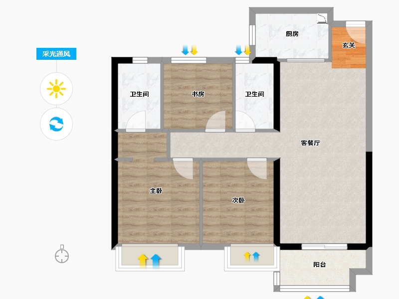 湖北省-武汉市-合景梧桐四季-78.58-户型库-采光通风